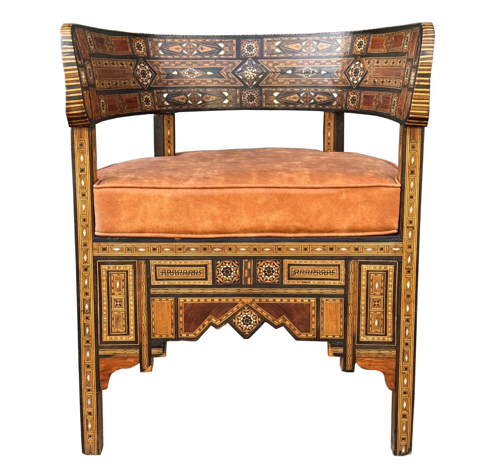 Antique middle eastern Moroccan style marquetry round back chair