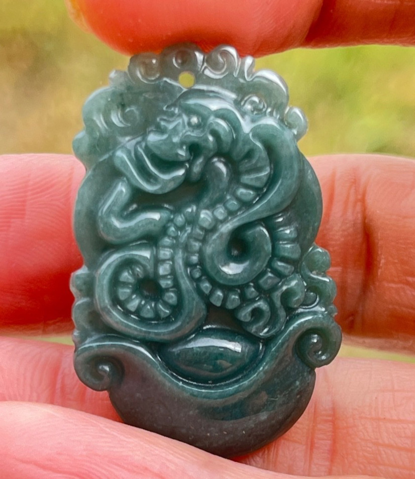 Authentic Type A Burmese Jadeite Jade Dragon Pendant 5.7g Natural Untreated Gree