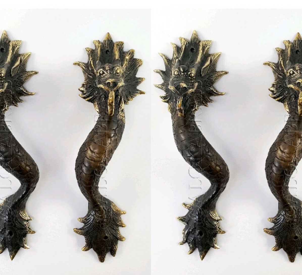 4 Dragon door pull 30 cm aged brass vintage old style house handle 12″ B