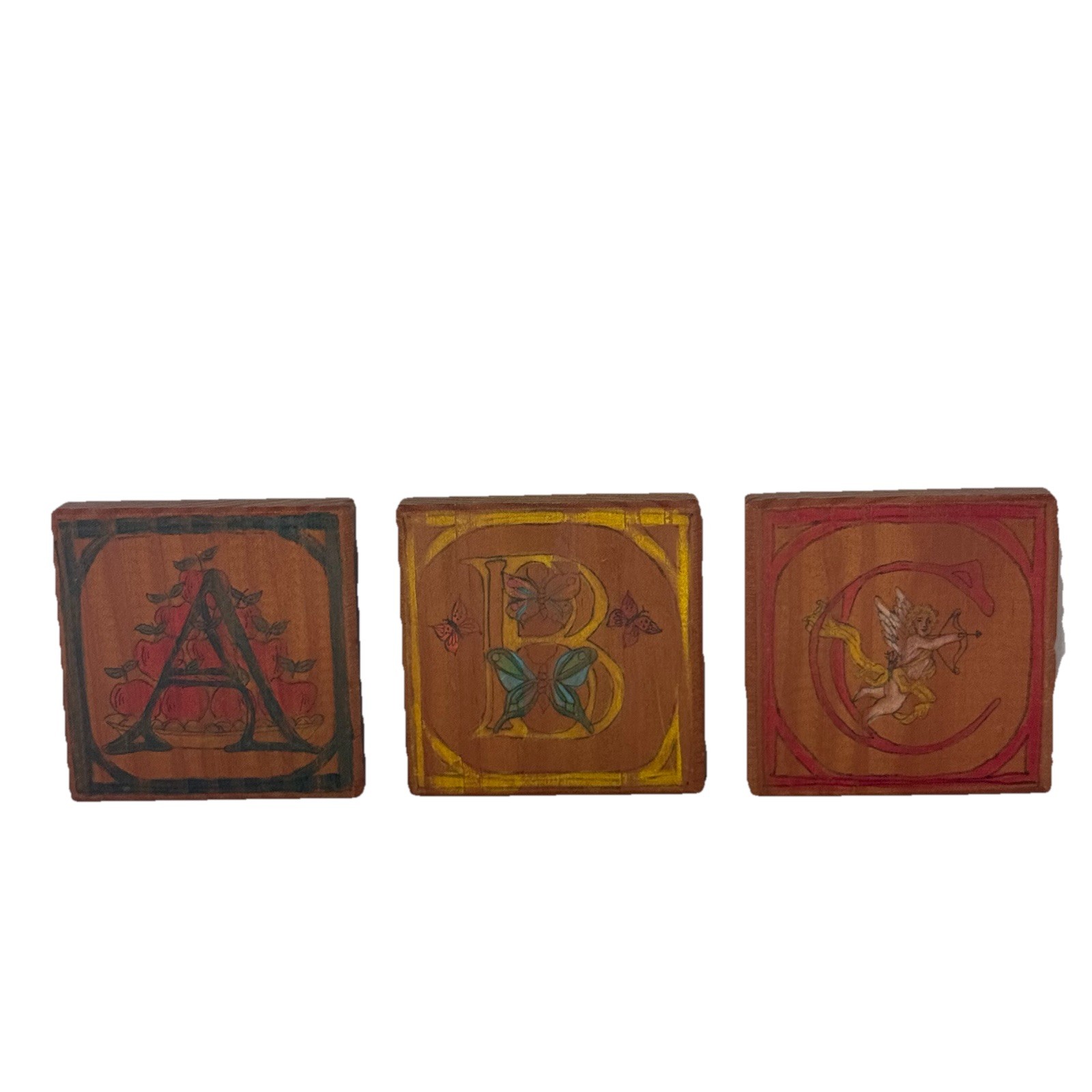 Vintage Handmade Wooden Alphabet Blocks Hand Painted Folk Art Primitive