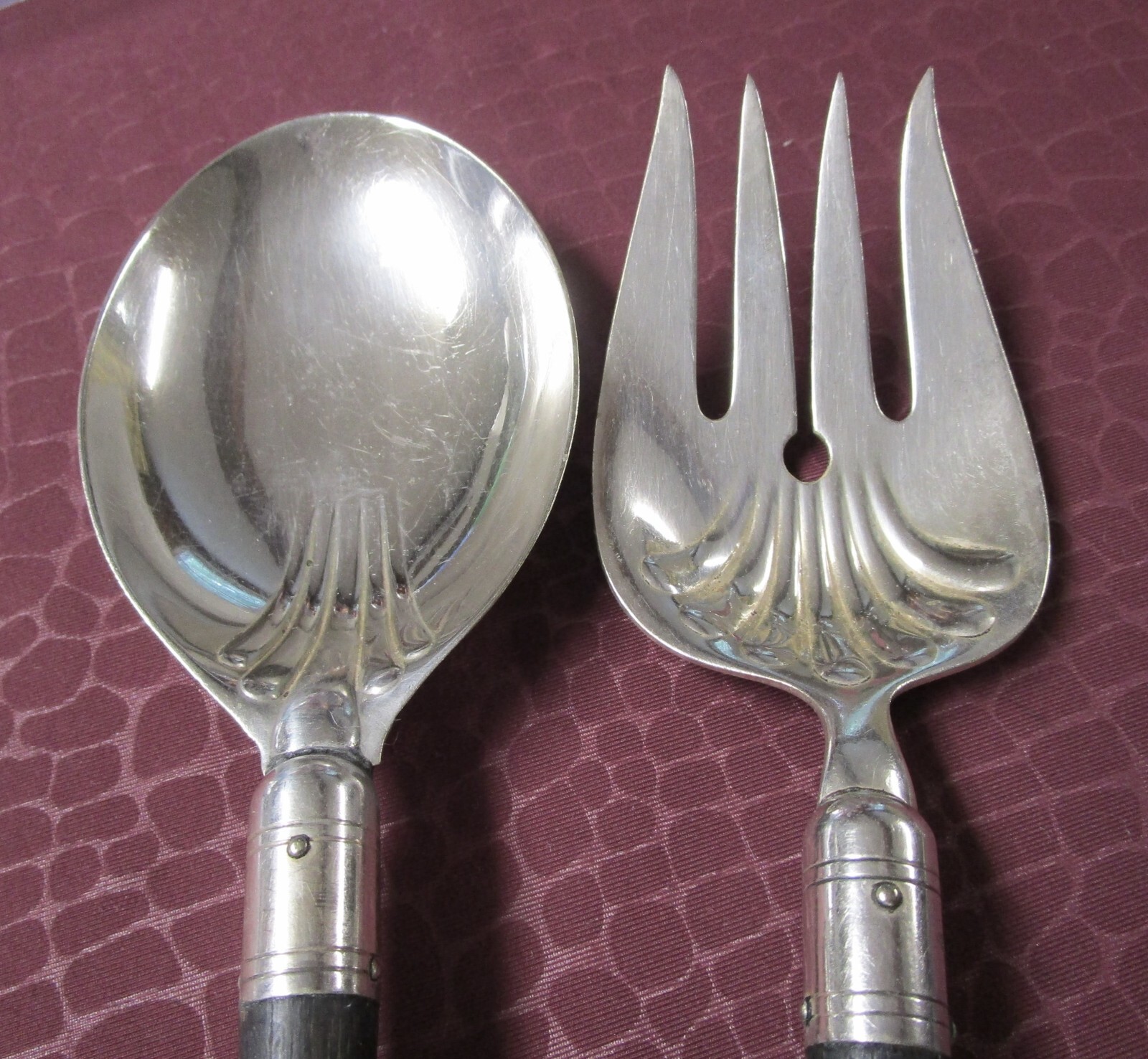 MANNING BOWMAN Chafing Dish Servers Silverplate Ebonized Wood Handles 1910s-20s
