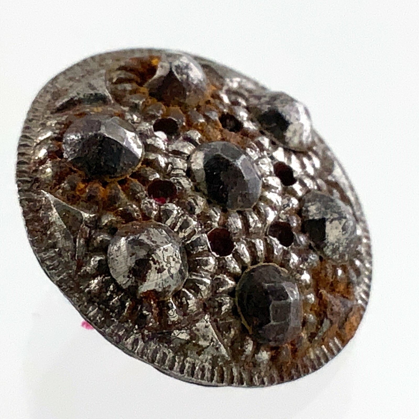 Victorian Ladies Silvered Metal Garment Button .6in Floral Pattern 353B