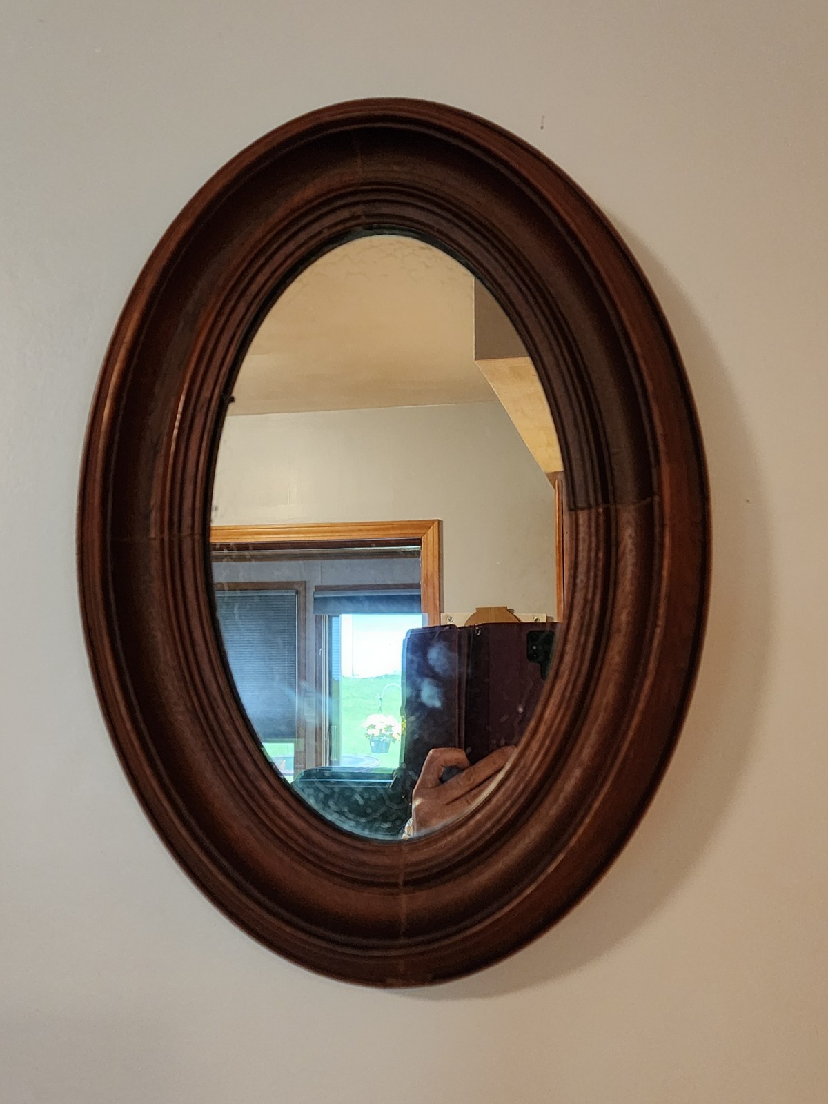 Antique 19th Century Mahogany Oval Mirror 17.25 X 12.5 Inches