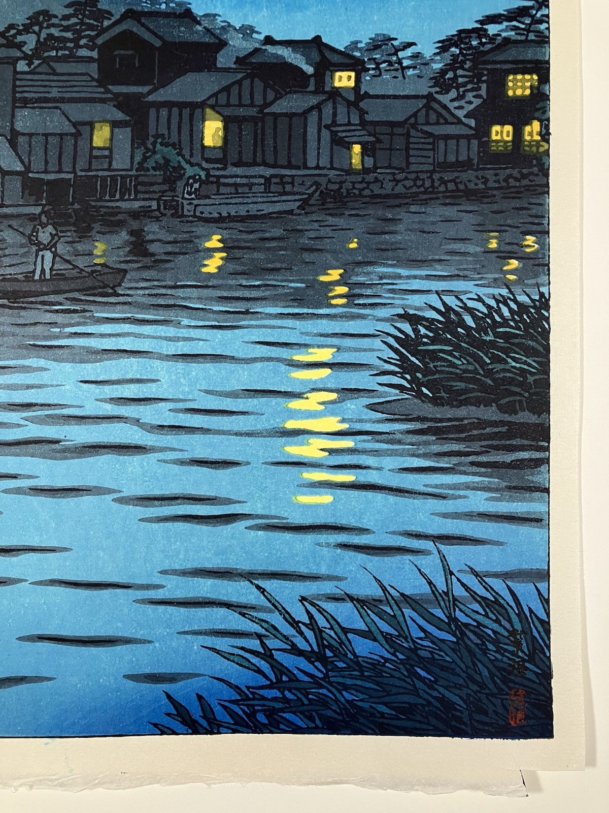 Kasamatsu Shiro Woodblock Print “Rising Moon at Katase River” Shin-hanga