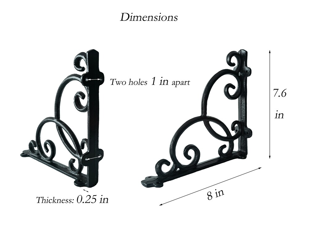 2 Pack Antique 8” Black Shelf Brackets Cast Iron Shelf Supply Decorative Corbel