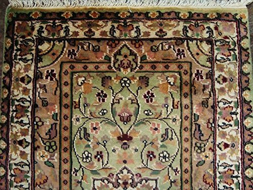 Area Rug Green Ivory Touch Rectangle Hand Knotted Wool Silk Home Carpet (4×2.6)’