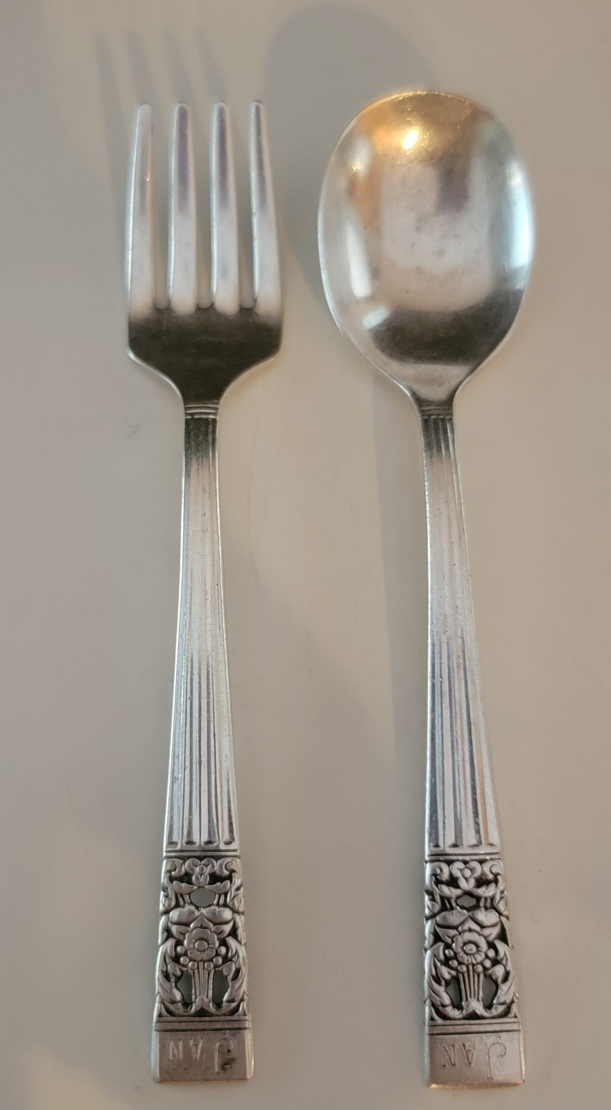 Silverplate Baby Feeding Spoon &Fork Set Oneida Community Coronation