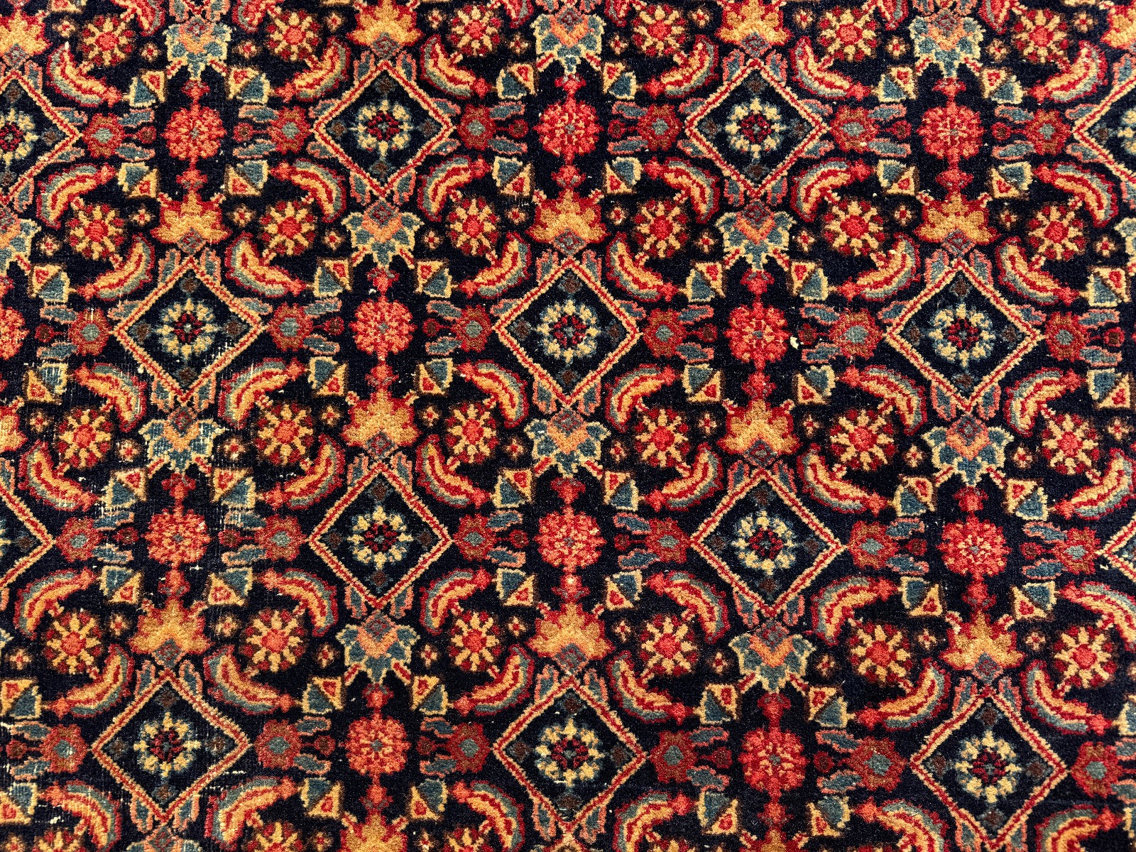 BLUE VINTAGE RUG 8×11 HAND-KNOTTED ORIENTAL ANTIQUE big handmade worn fine 8×12