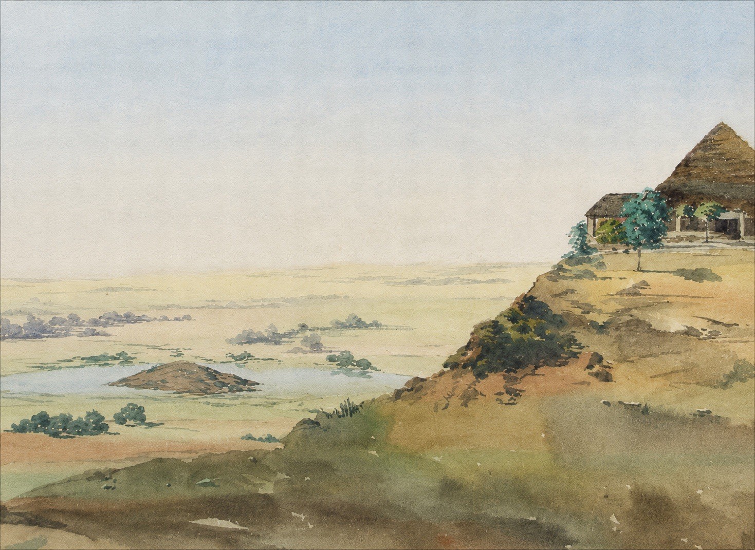 British India Watercolor Ellora View Raj Period Landscape Painting 19th Century