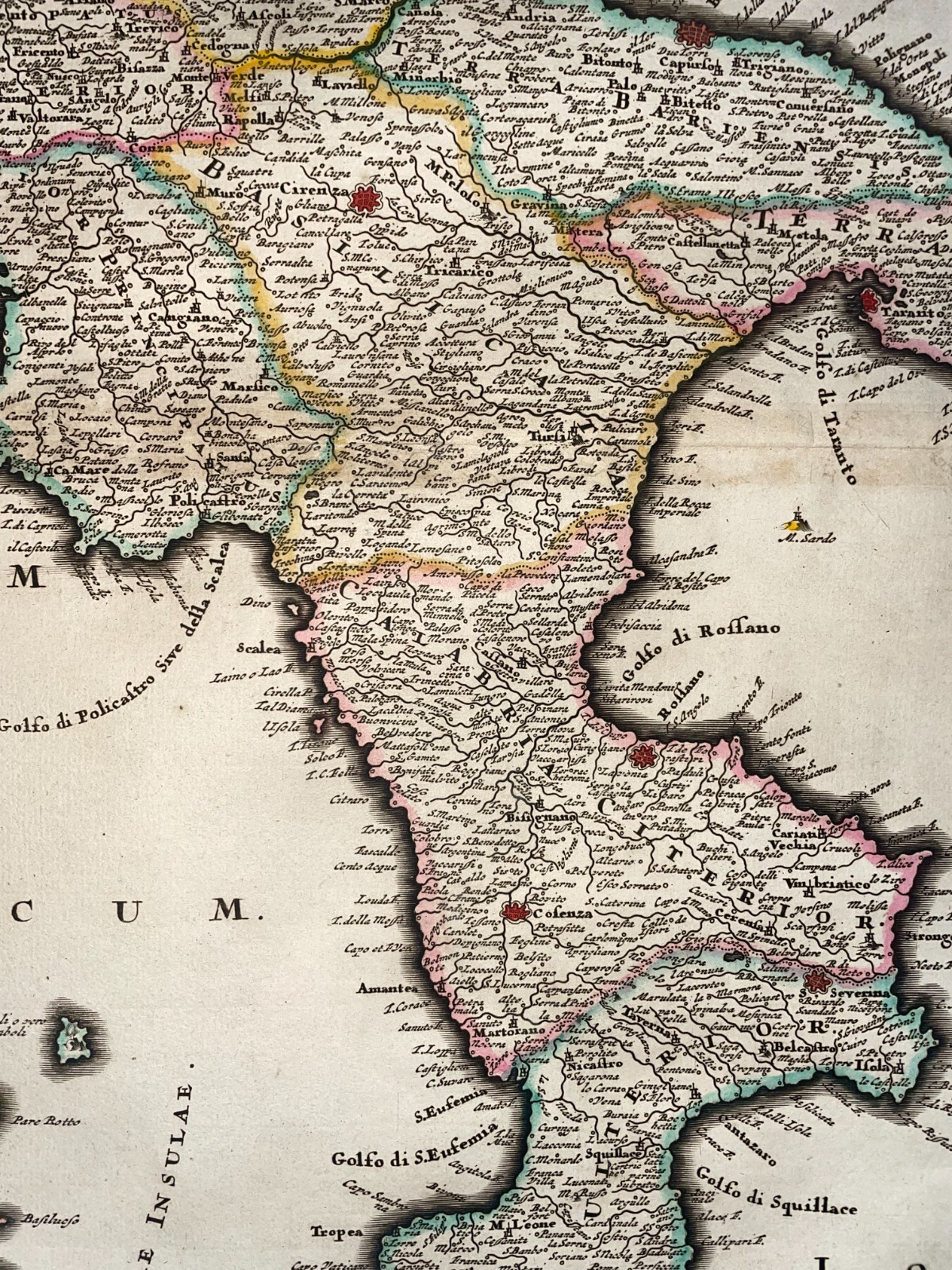 ITALY KINGDOM OF NAPLES SICILY c. 1680 JUSTUS DANCKERTS LARGE ANTIQUE MAP