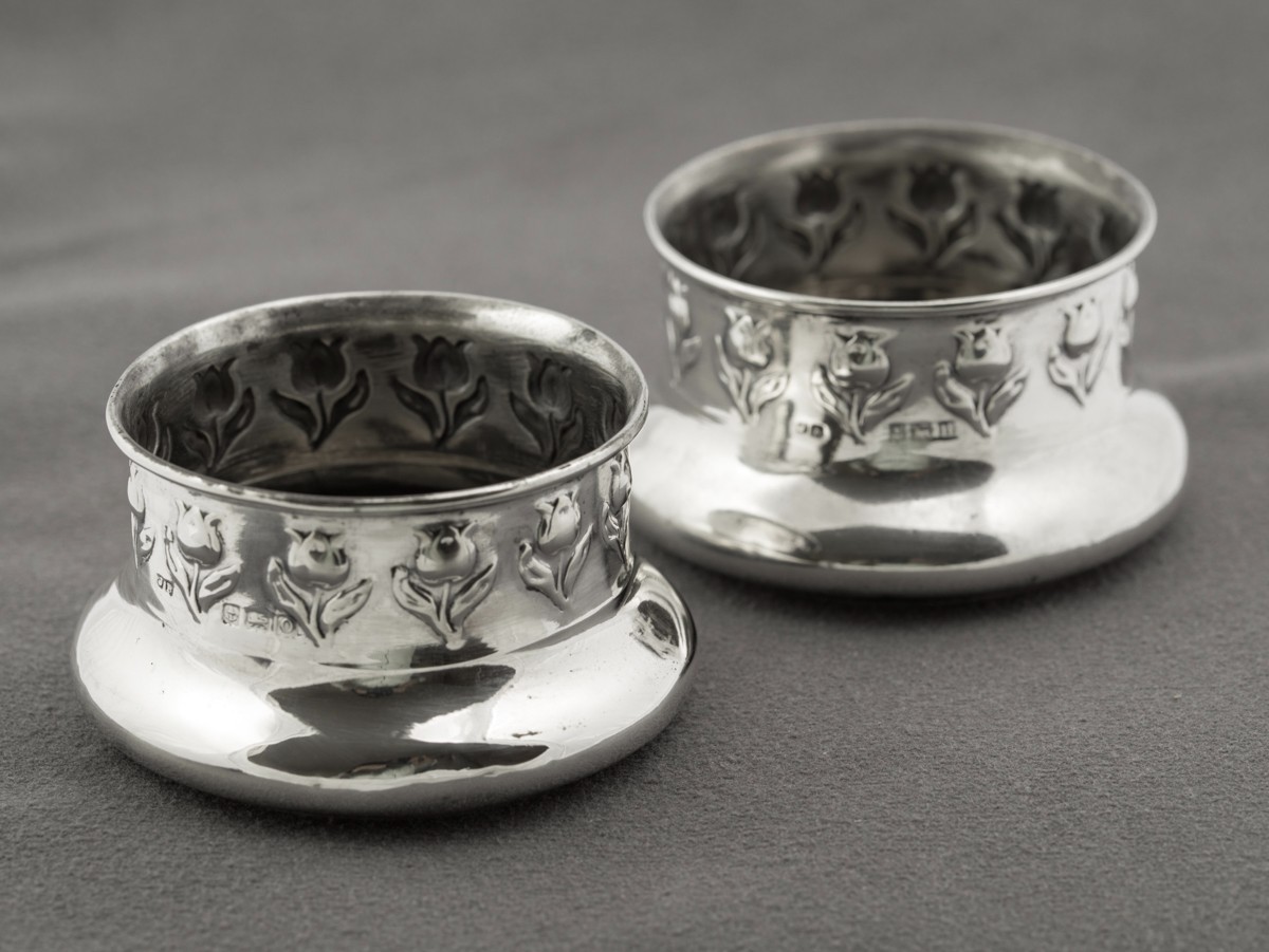 Pair Antique Art Nouveau Hallmarked Sterling Silver Jars / Pots by John Rose