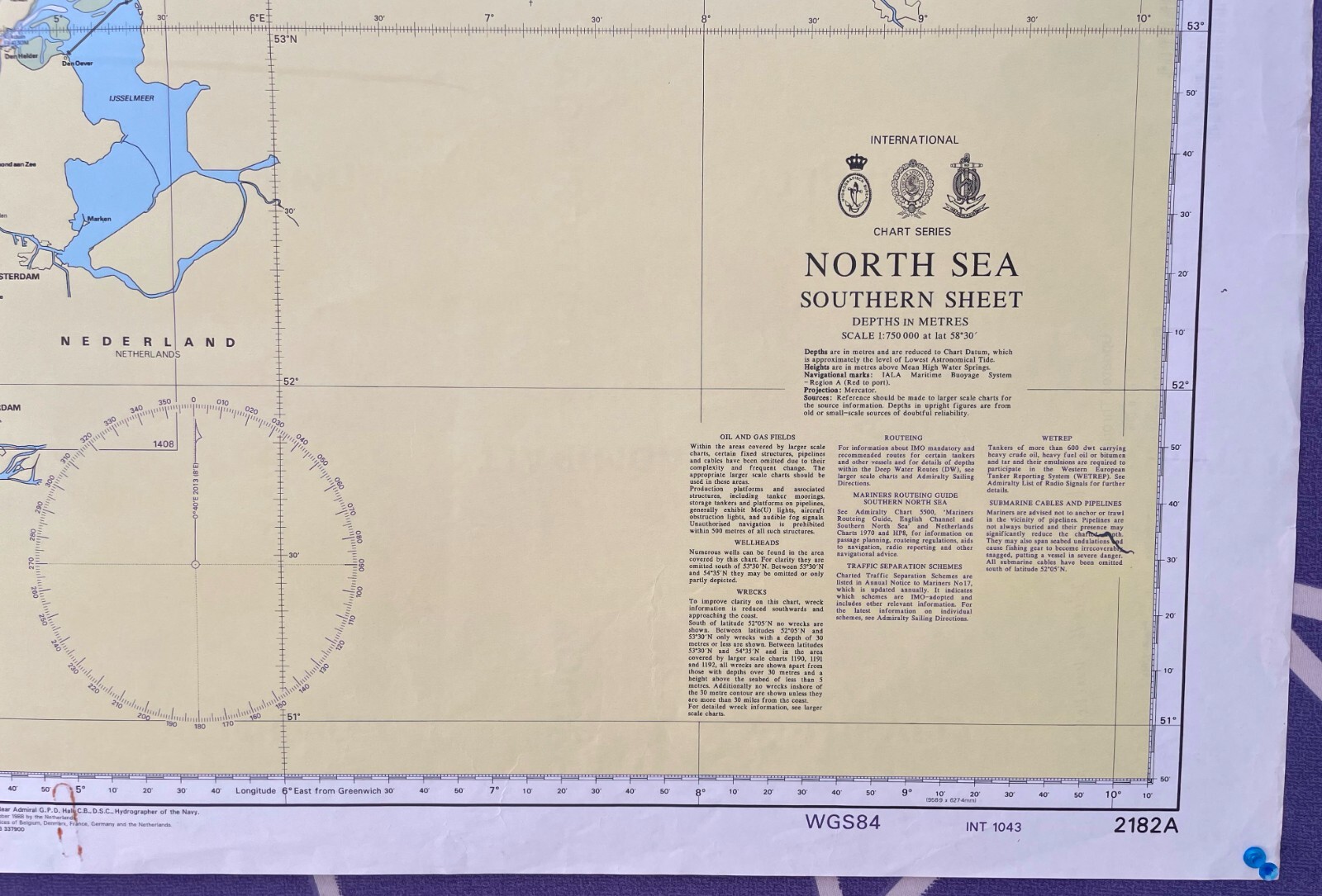 Admiralty 2182A North Sea Southern Sheet Vintage Map Charts Nautical Maritime