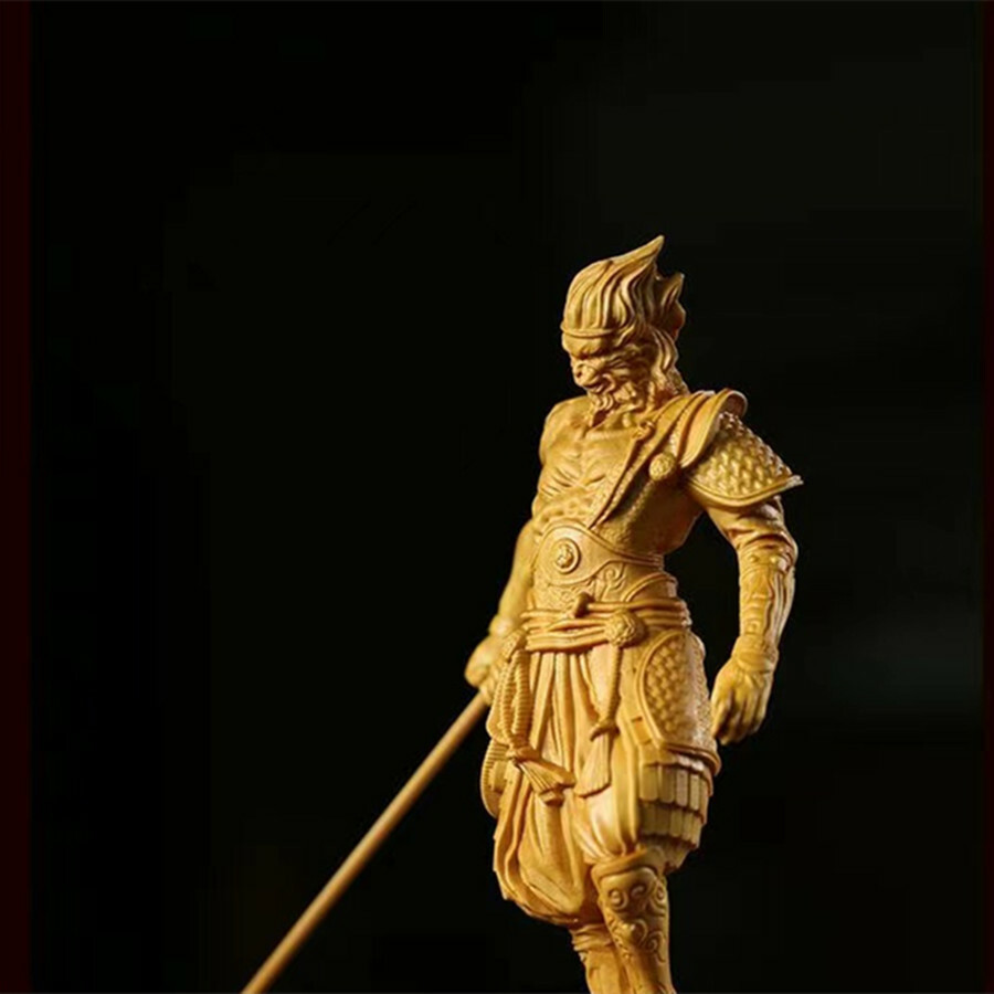 Sun Wukong Statue Monkey King Kung Fu Boxwood Handwork Carving Ornaments