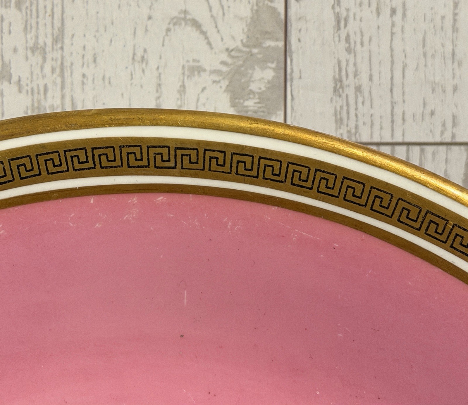 ANTIQUE ROYAL CAULDON PINK SET OF 2 PORCELAIN SERVING PLATTERS GOLD GREEK KEY