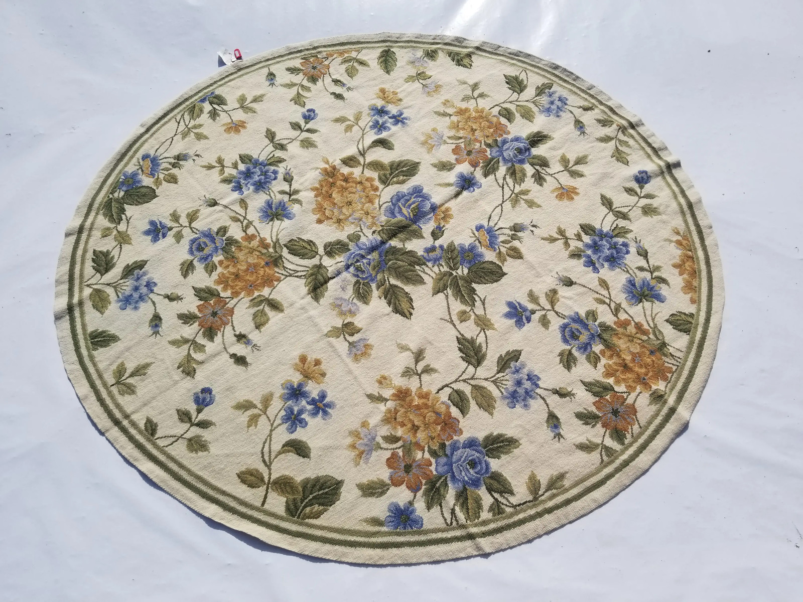 Antique French Aubusson Floral Multicolor Wool Rug Carpet 5.7×5.6ft