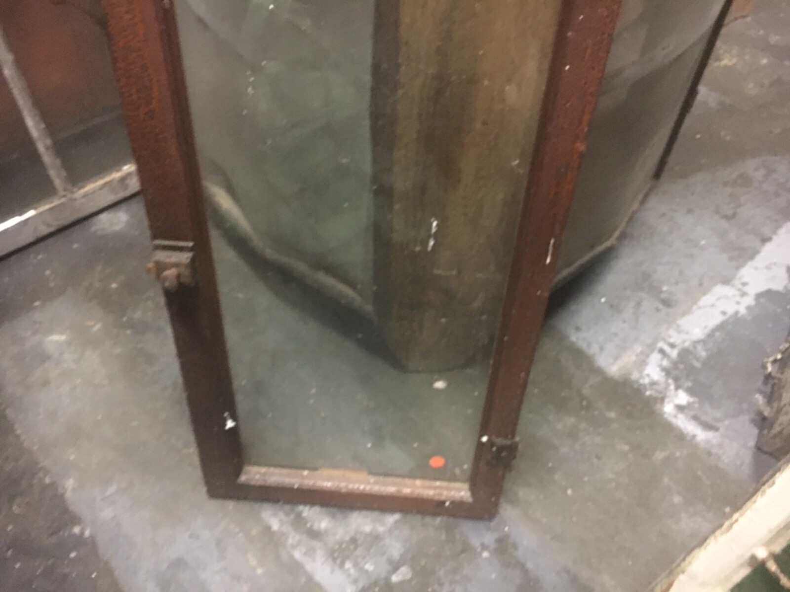 c1910-20 antique pine cabinet door – glass panels original hardware 48” x 16” w