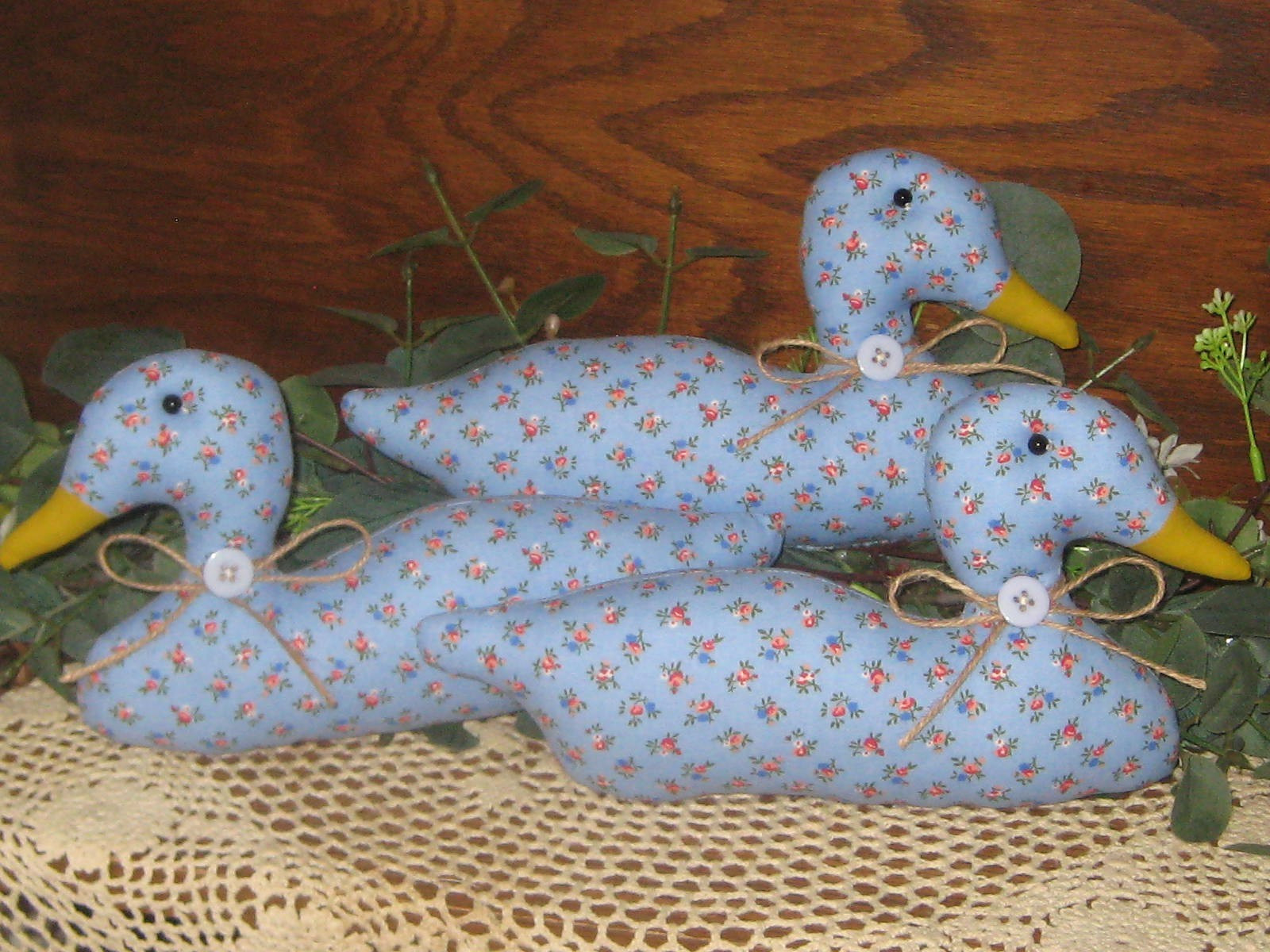 Country Blue Decor 3 Mallard Ducks Springtime Bowl Fillers Fabric Handmade Gift