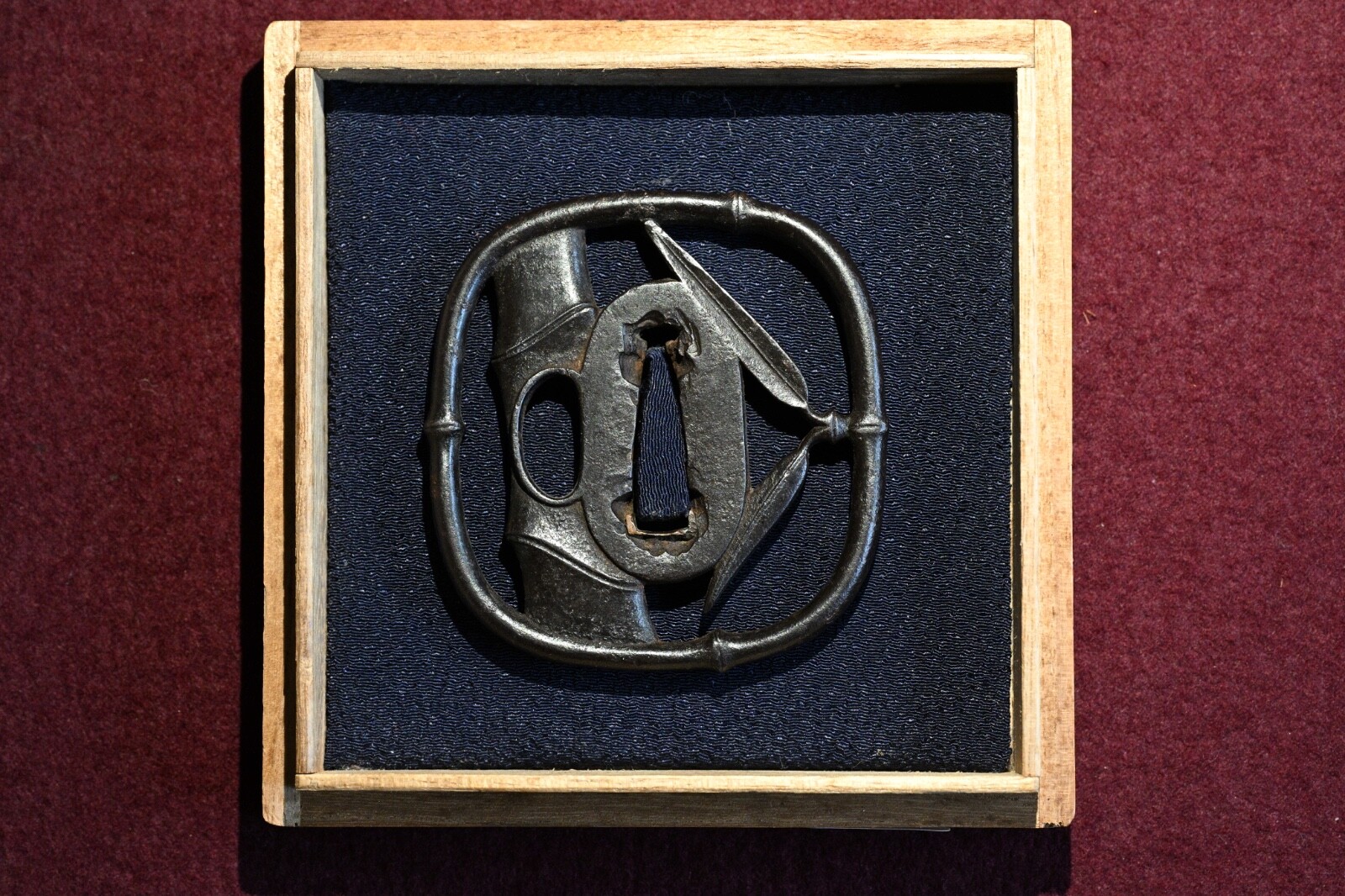 Tsuba Japanese antique made of iron Mumei bamboo openwork Edo era