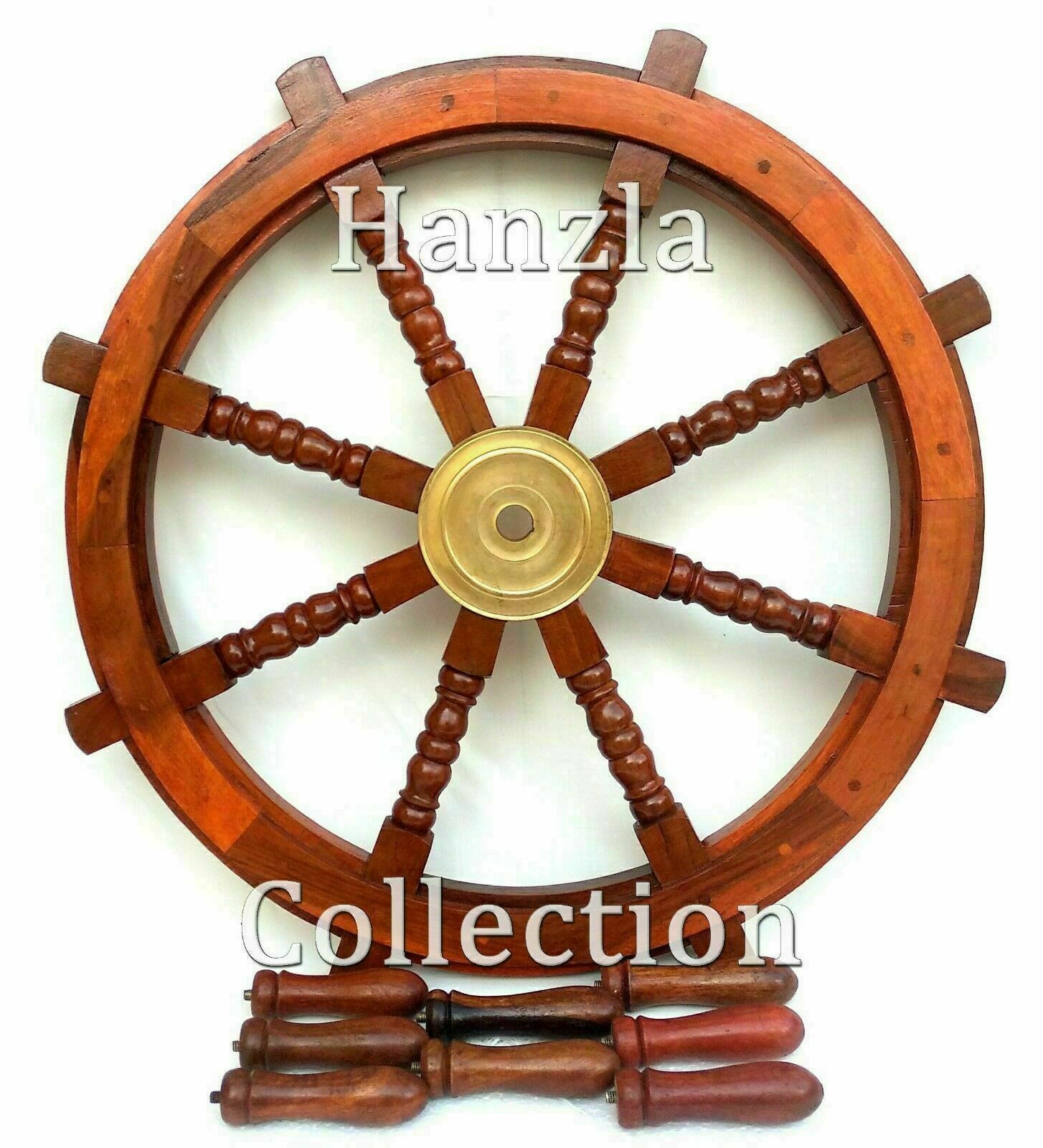 36″ Vintage Brass Brown Wooden Ship Steering Wheel Wall Boat Nautical Décor Gift