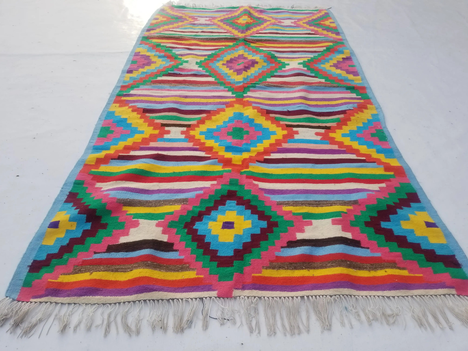 Vintage Traditional Handmade Afghan Wool Multicolor Kilim 6.5×3.6ft