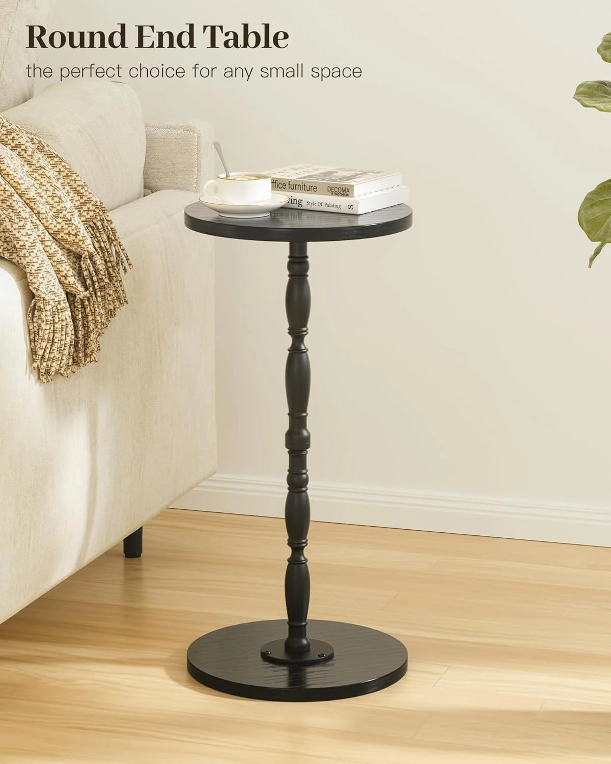 Round Side Table, Drink Table for Small Spaces, Vintage Accent Side Table, Pedes
