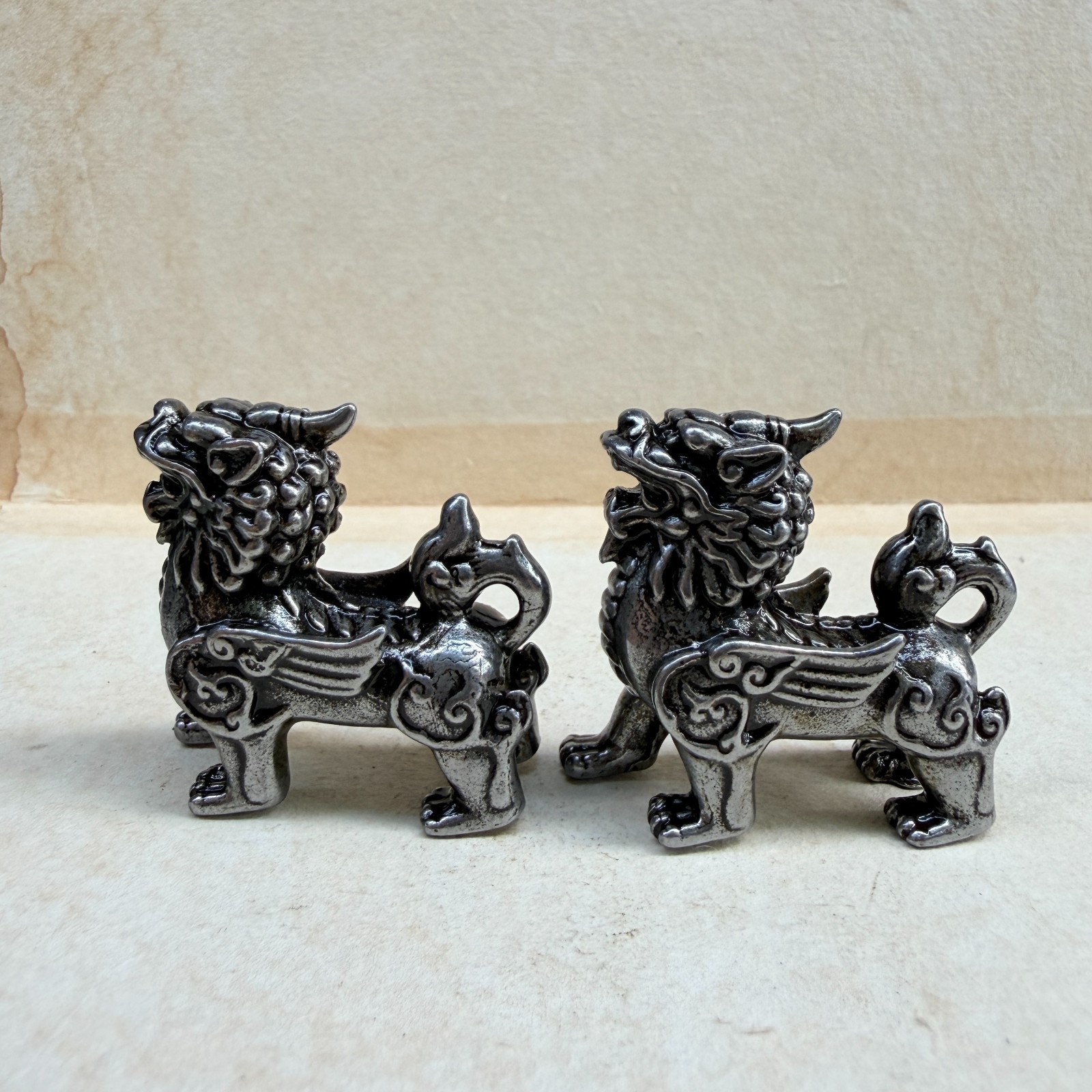 Old Chinese Tiab Iron winged unicorn mini kylin small ornament
