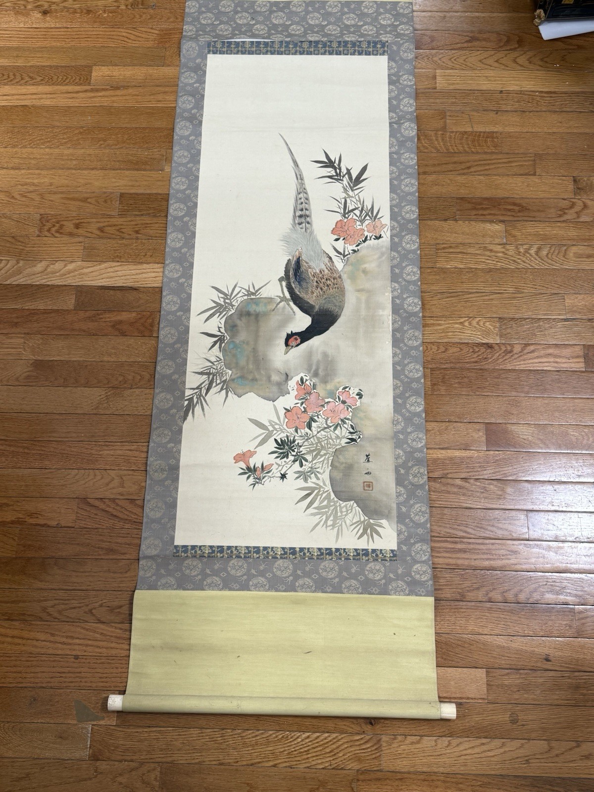 Japanese Hanging Scroll Hand Painted ‘Pheasant&Sakura’ KAKEJIKU Sakai Hoitsu