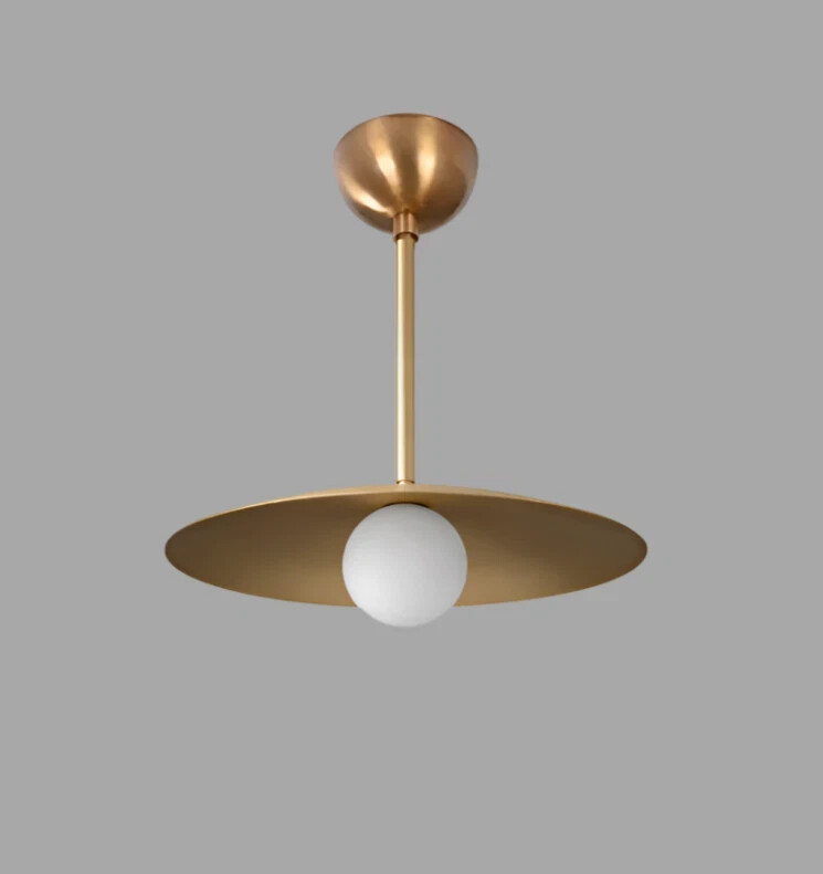 Mid Century Modern Raw Brass Ceiling Flush Mount Pendant Light Fixture