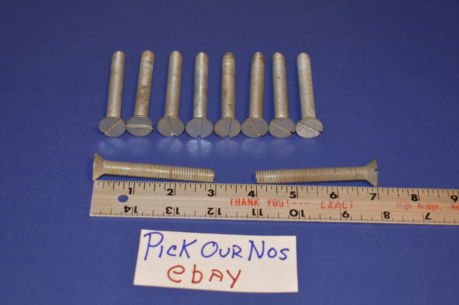 10 New Old Stock 3/8-16 x 3″ Slotted Flat Head Steel Machine Screw 3/4″ Head
