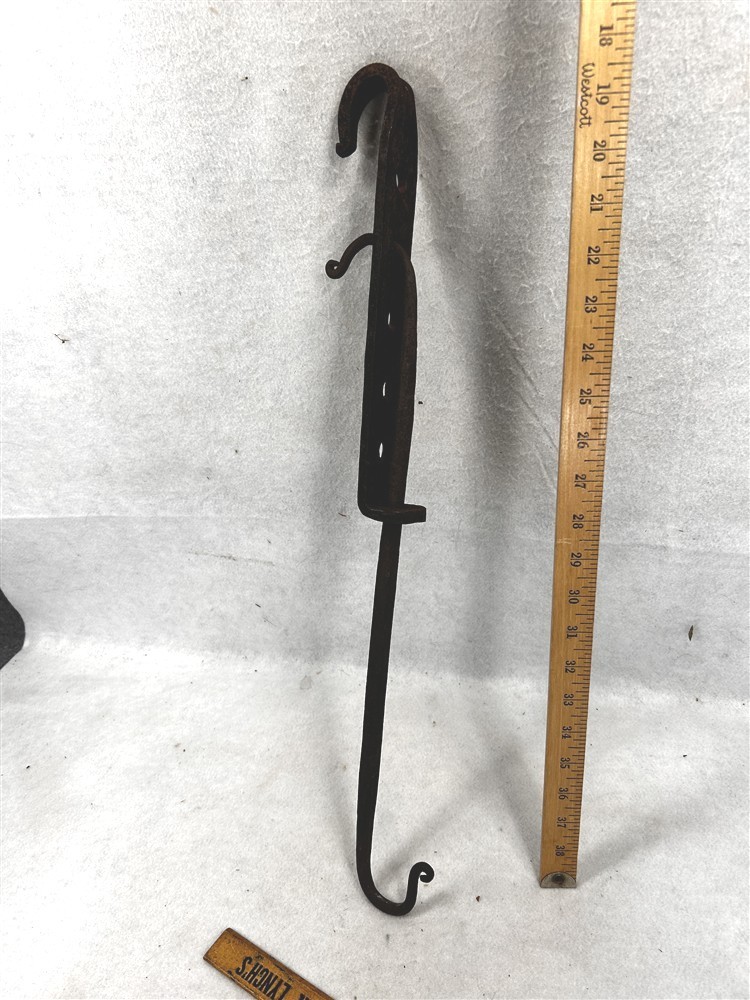 antique fireplace pot hook adjustable forged iron 18th 19th c original