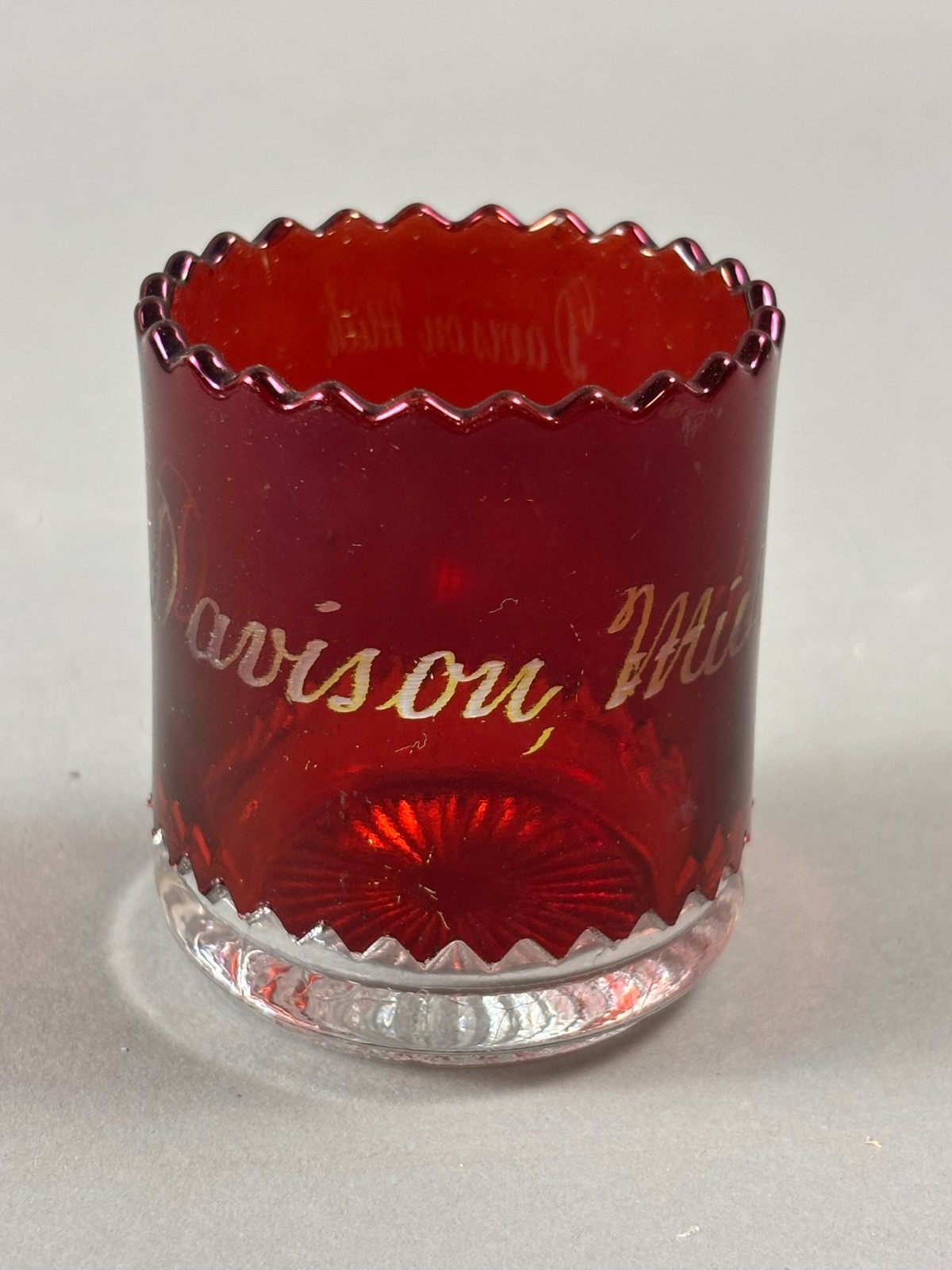#166 Antique Original DAVISON Michigan Ruby Red Flash Souvenir Glass CUP
