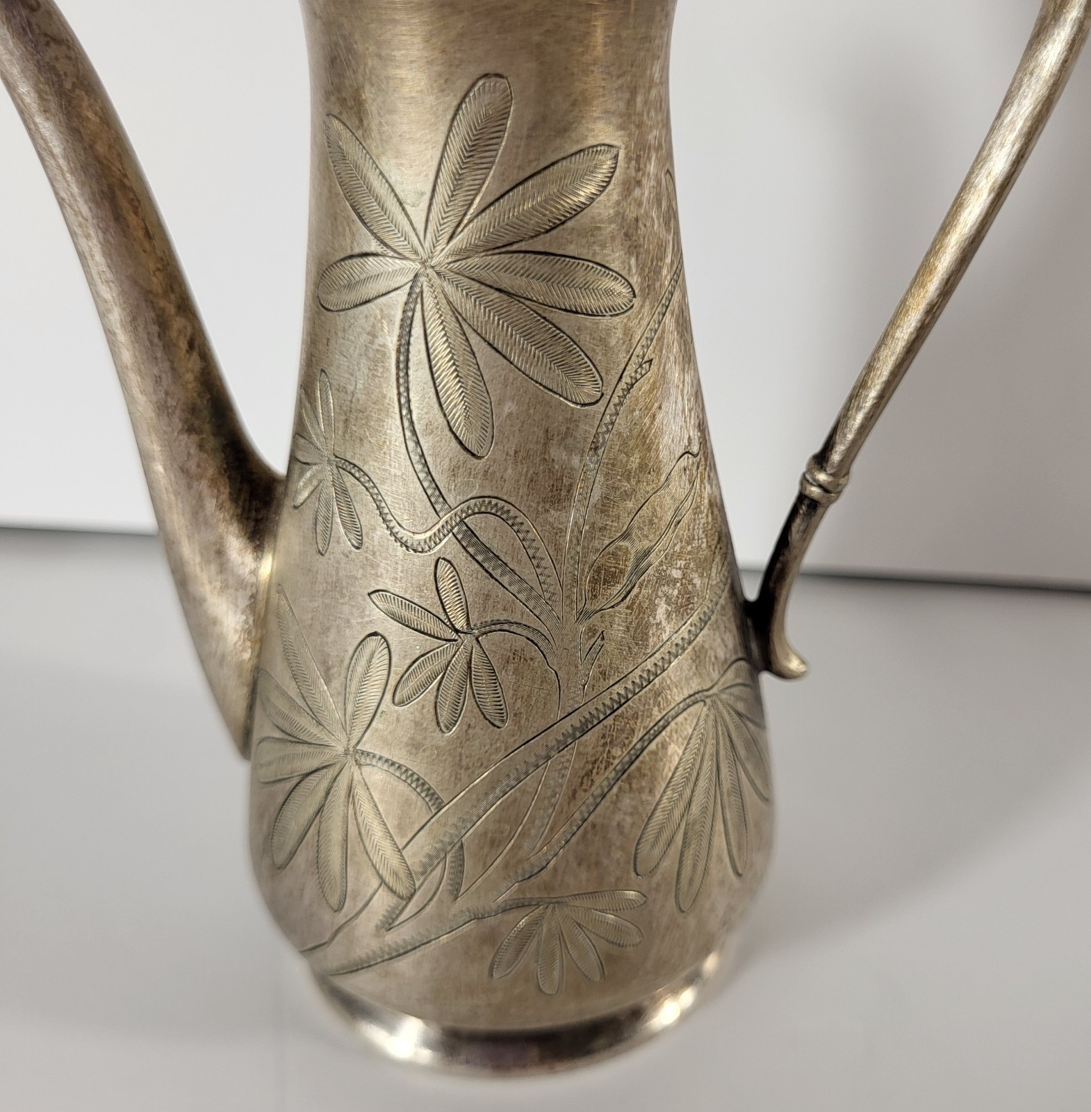 Small Lidded Pitcher Sandrick Slovakia Early 1900’s Etched Silverplate Clover