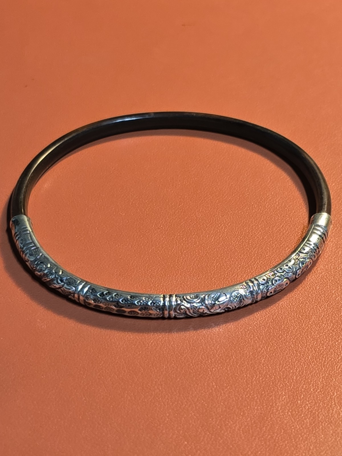 Antique Chinese sterling Silver Repousse Thin Bamboo Rattan Bracelet Bangel