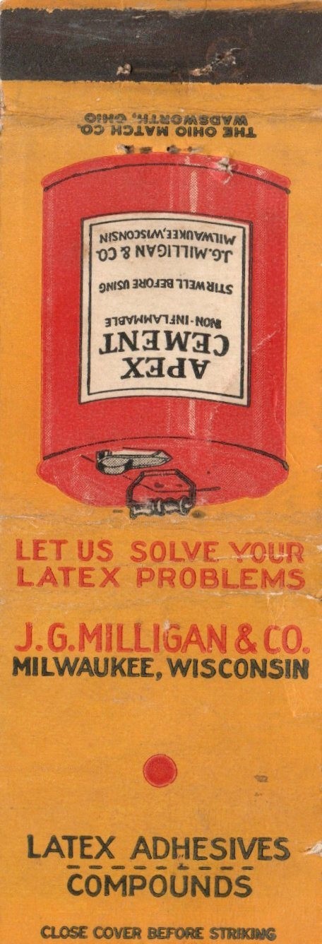 Vintage Matchcover J G Milligan & Go Milwaukee Wisconsin