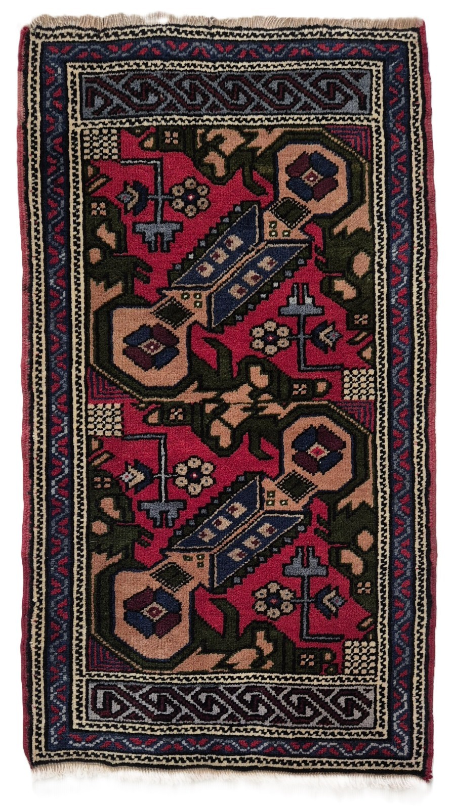 Vintage Anatolian Hand-Knotted Small Rug , Turkish Tribal 18×36 in Wool Rug