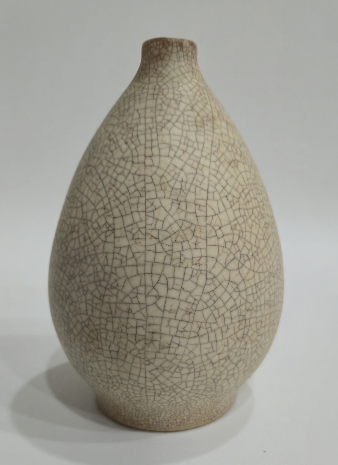 Vintage 7″ Crackle Glaze Ceramic Vase Cream Off White Cracked Ice Design