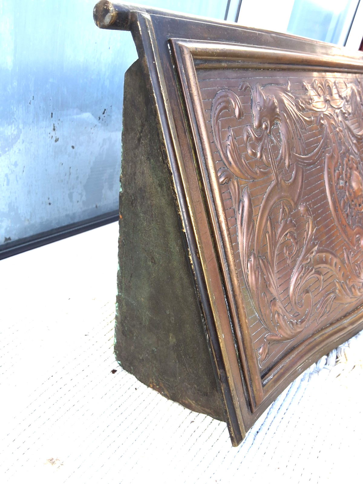 ANTIQUE VICTORIAN COPPER & BRASS & CAST IRON FIREPLACE HOOD CANOPY