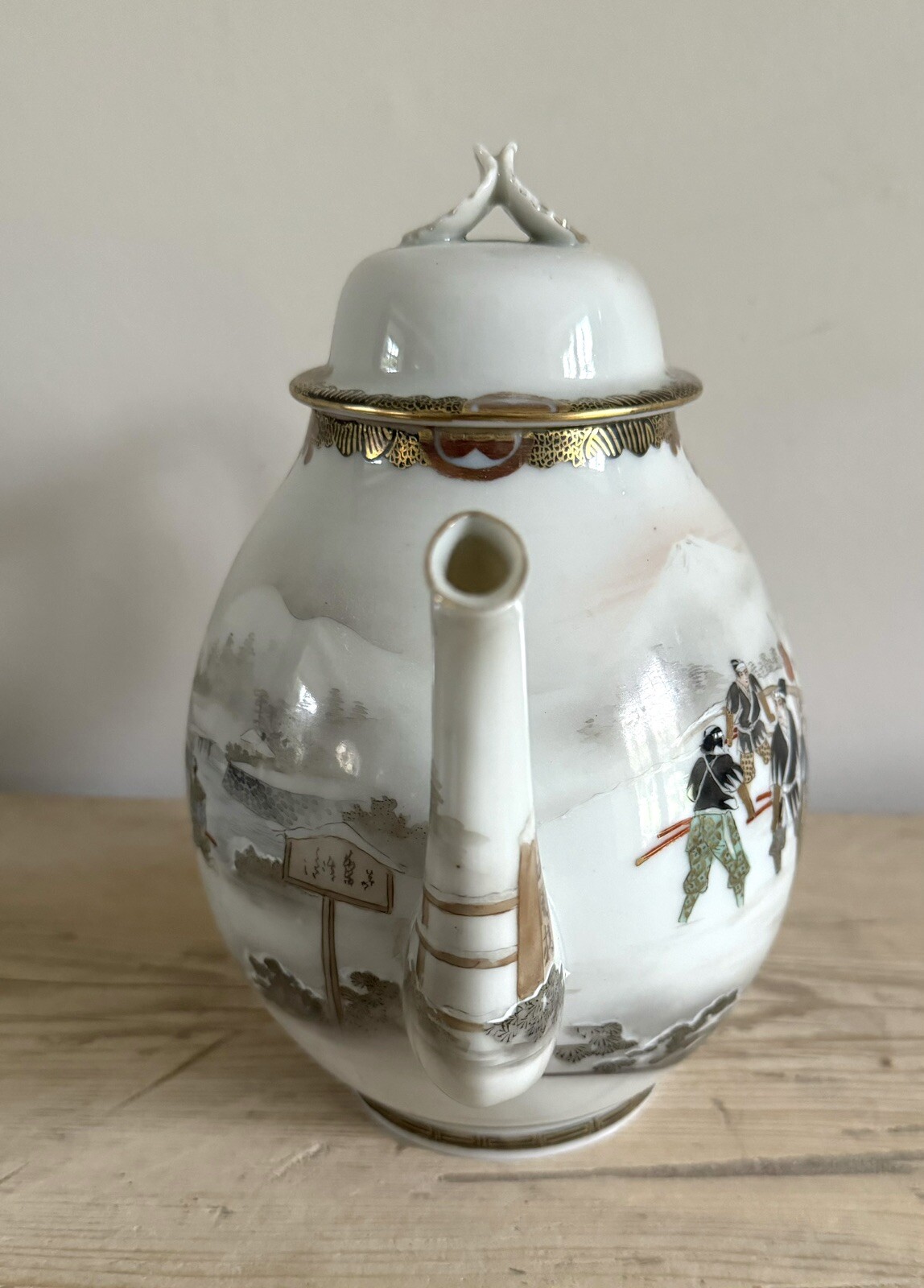 Japanese Tea Set 3 Pc. Porcelain Egg Shell Samurai Makers Mark Mamoto Zo c1900’s