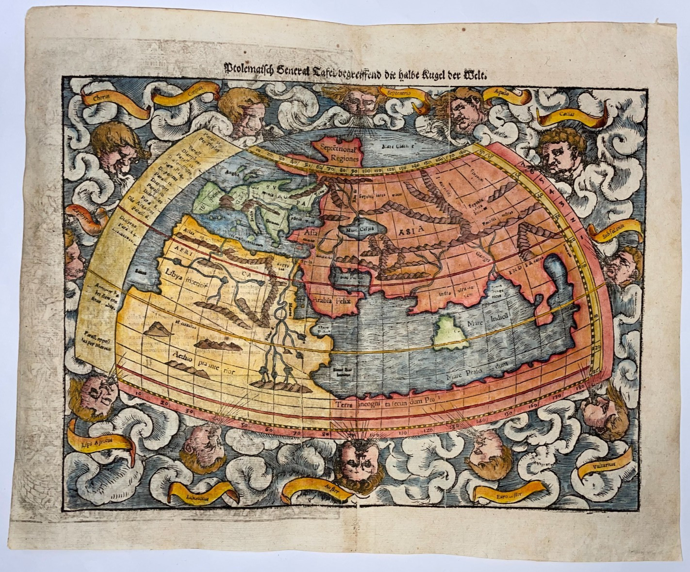 PTOLEMAIC WORLD 1578 SEBASTIAN MUNSTER LARGE UNUSUAL ANTIQUE MAP 16TH EDITION