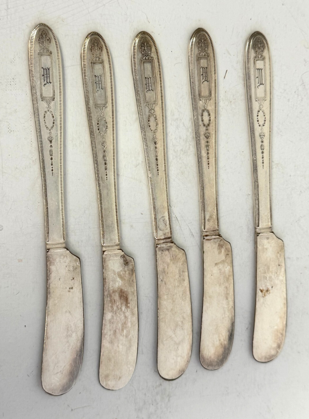 x5 ONEIDA COMMUNITY GROSVENOR BUTTER PADDLES 6.25″ RARE!