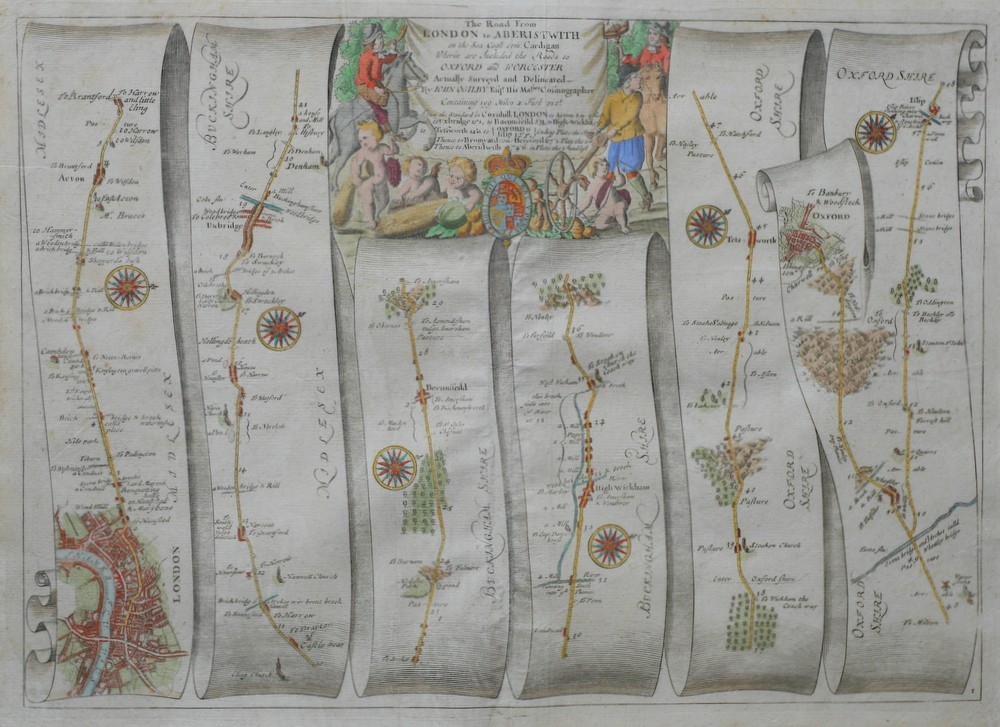 THE ROAD FROM LONDON TO OXFORD Original road map by John Ogilby c1698