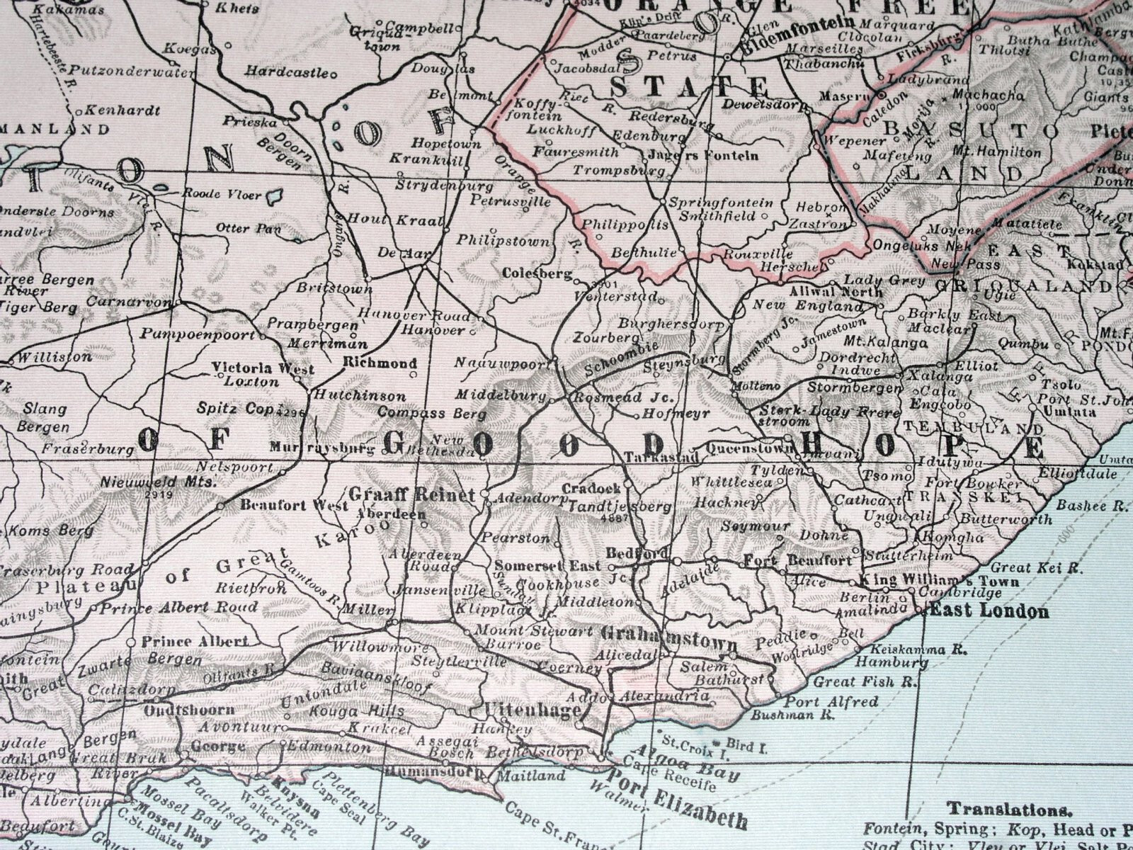 1936 VINTAGE MAP OF SOUTH AFRICA NAMIBIA BOTSWANA / CAPE TOWN JOHANNESBURG