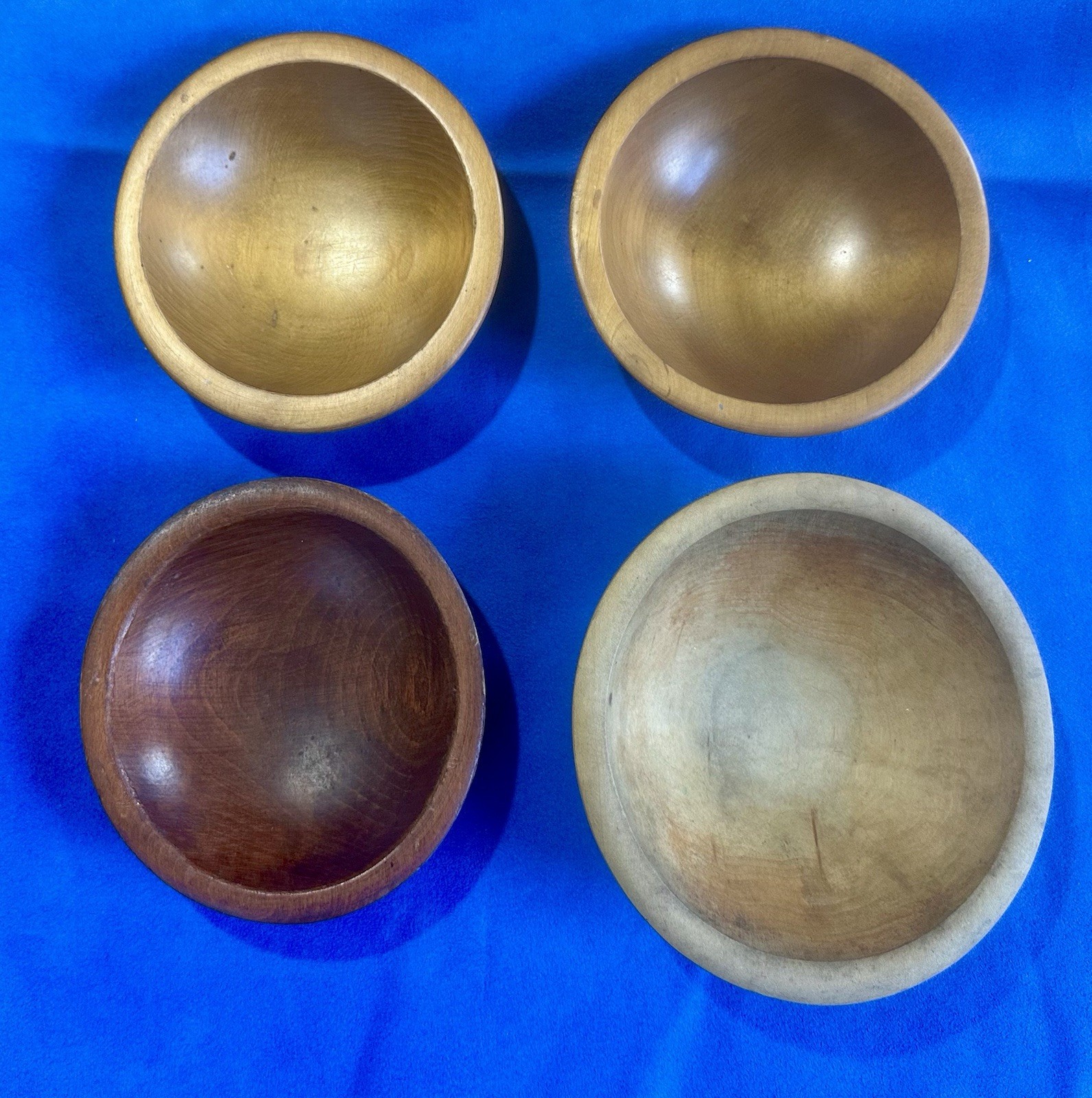 Vintage Primitive Country Lot 4 Hand Turned Wooden Small Bowls, One Munising