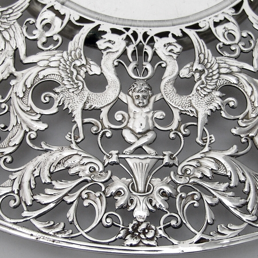 Roger Williams Openwork Ornate Cake Plate Sterling Silver Overlay Mono