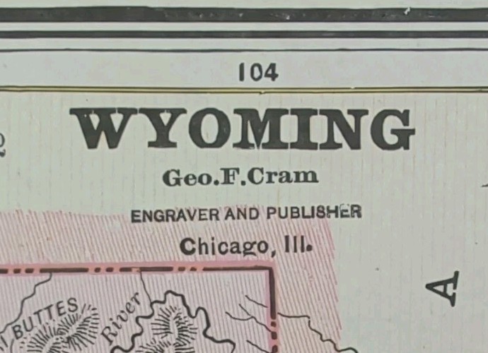 Vintage 1889 WYOMING TERRITORY Map 14″x11″ Old Antique Original YELLOWSTONE PARK