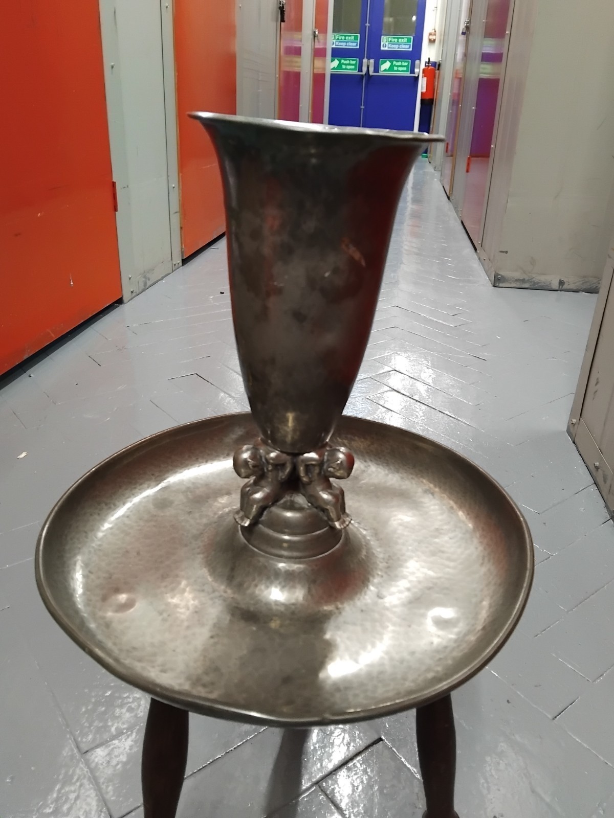 arts and crafts pewter centrpiece as found condition