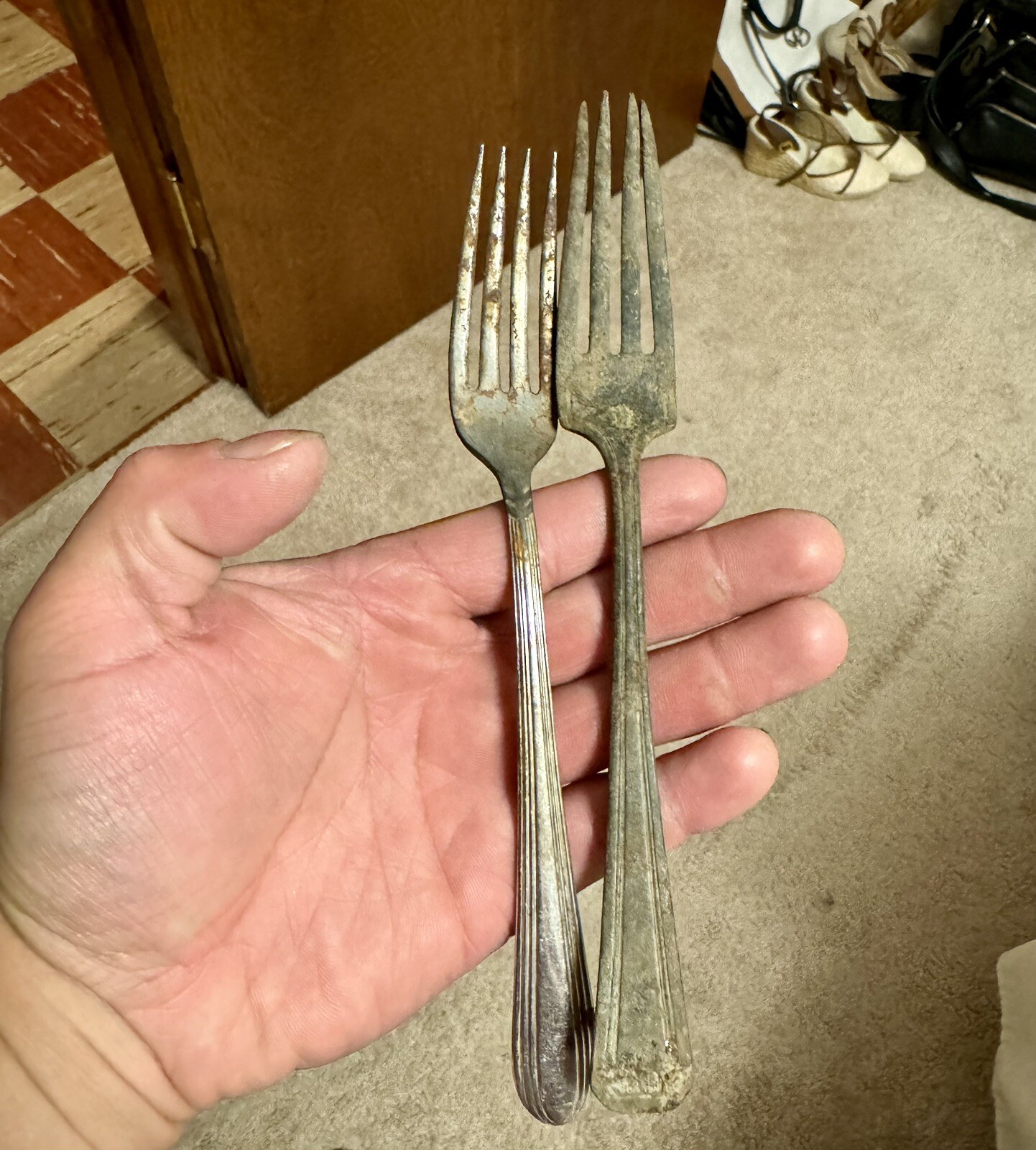 2 Antique Dump Dug Recovered Dining Forks 1920s-1930s Era Metal Detecting Old