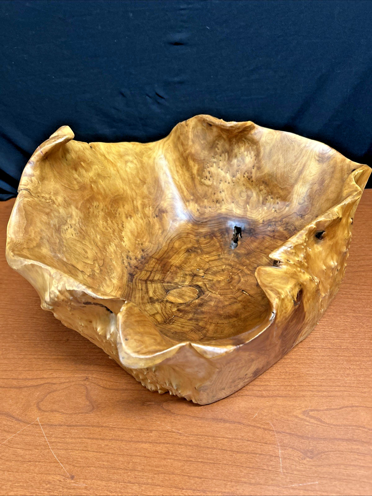 Vintage large 15″ diameter irregular shaped burl wood bowl live edge WWA
