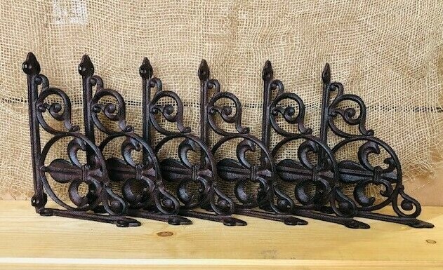 6 FLEUR DE LIS SHELF BRACKET BRACES CORBELS PLANT HANGERS FRENCH VINTAGE LOOK