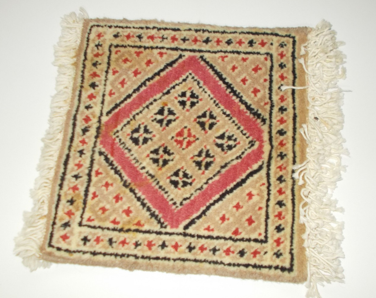 Vintage Antique Persian Oriental Rug Carpet Mat Small Prayer 11” x 13″ Tan Red